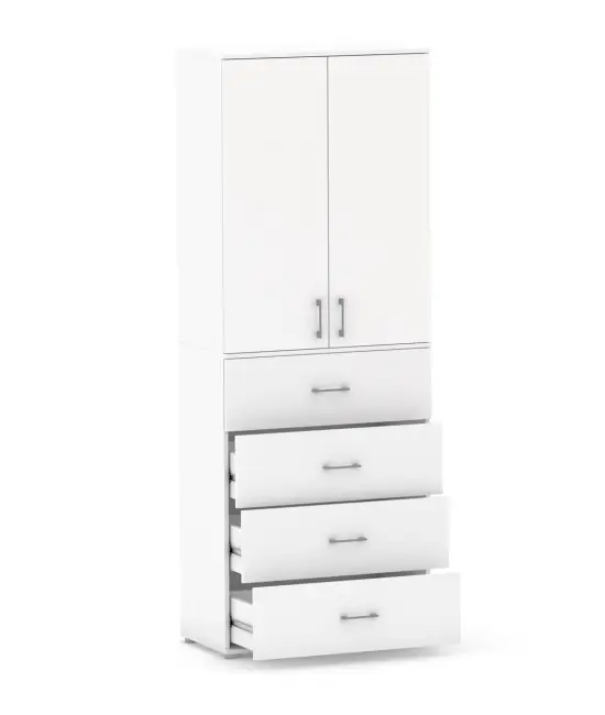 Szafa na ubrania z drążkiem Pola 215 - 4 szuflady 60 / 70 / 80 cm BIALA